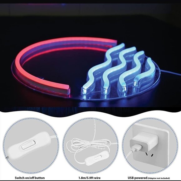 Neon Ocean Wave Sunset Blue Red Light Bedroom Beach Vacation Shelf Wall Decor - Picture 4 of 6